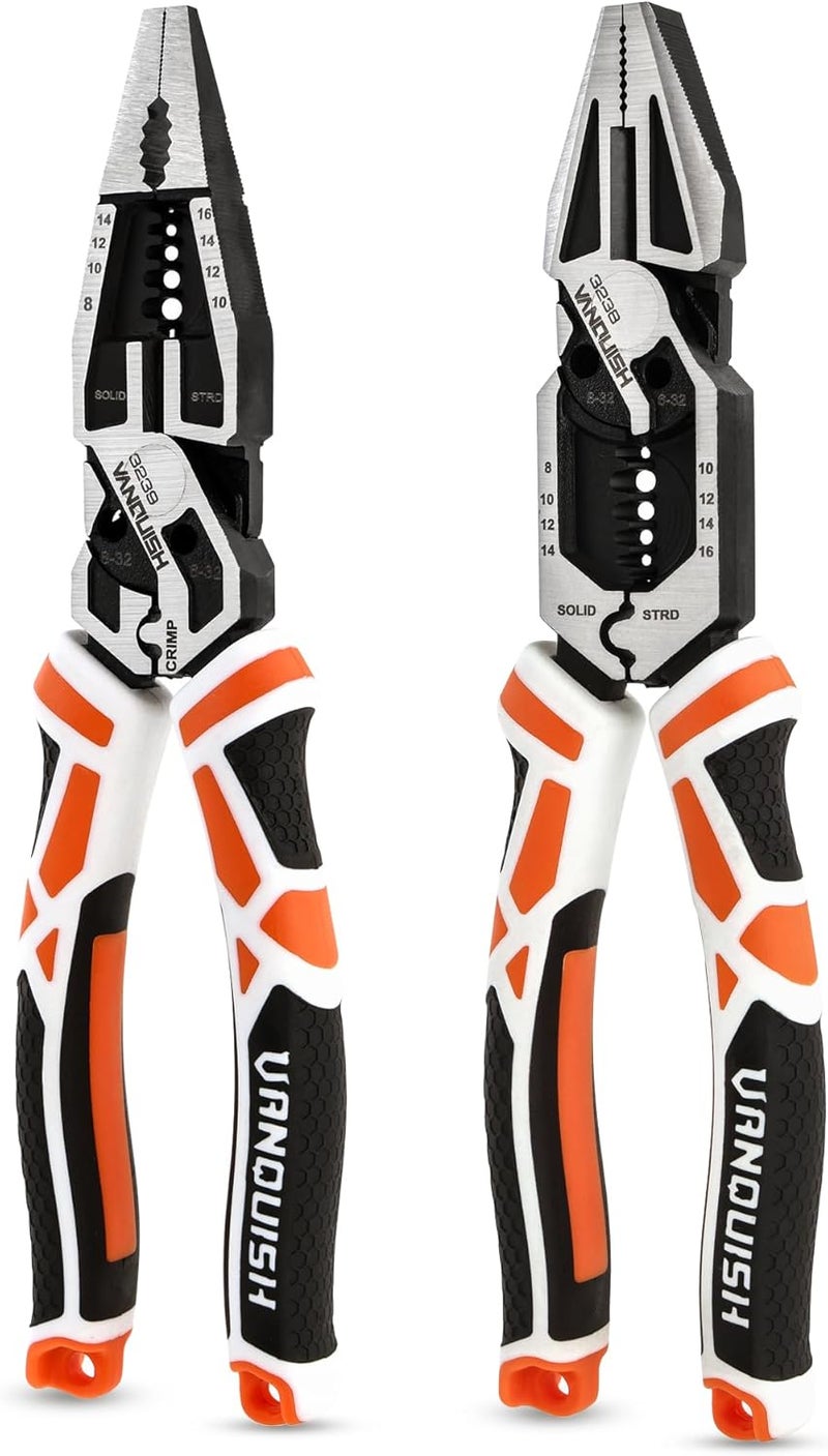 Vanquish 2 Pcs Pliers Set, 8 Inch Multifunctional Linesman and Long Nose Plier, Wire Cutter/Crimper/Stripper, CRV Steel Heavy Duty Pliers - Image 1